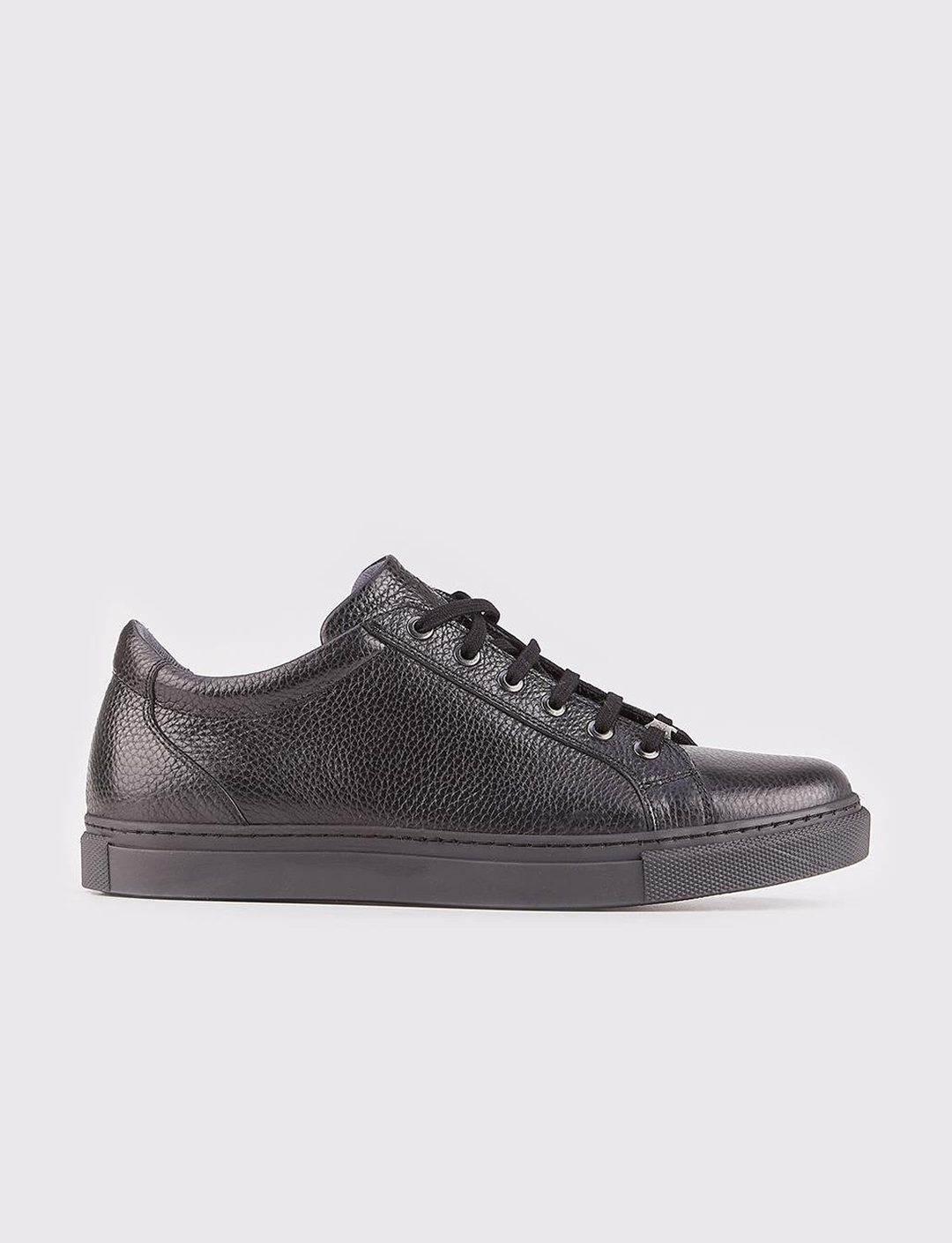 Men Black Genuine Leather Lace Up Sneakers