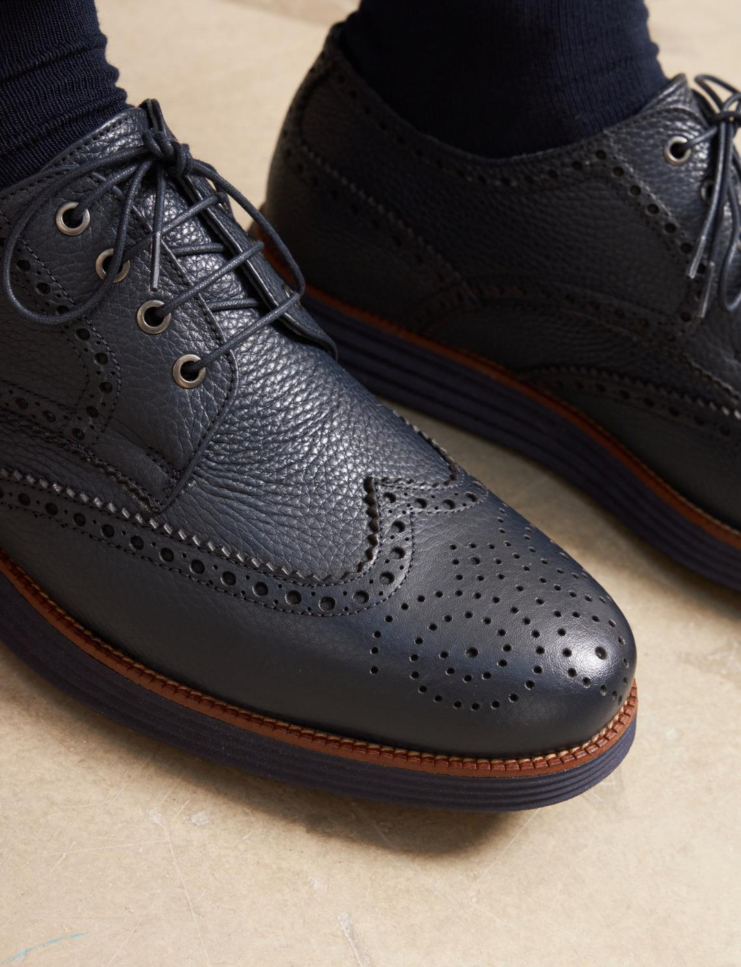 Men Navy Blue Genuine Leather Casual Shoes