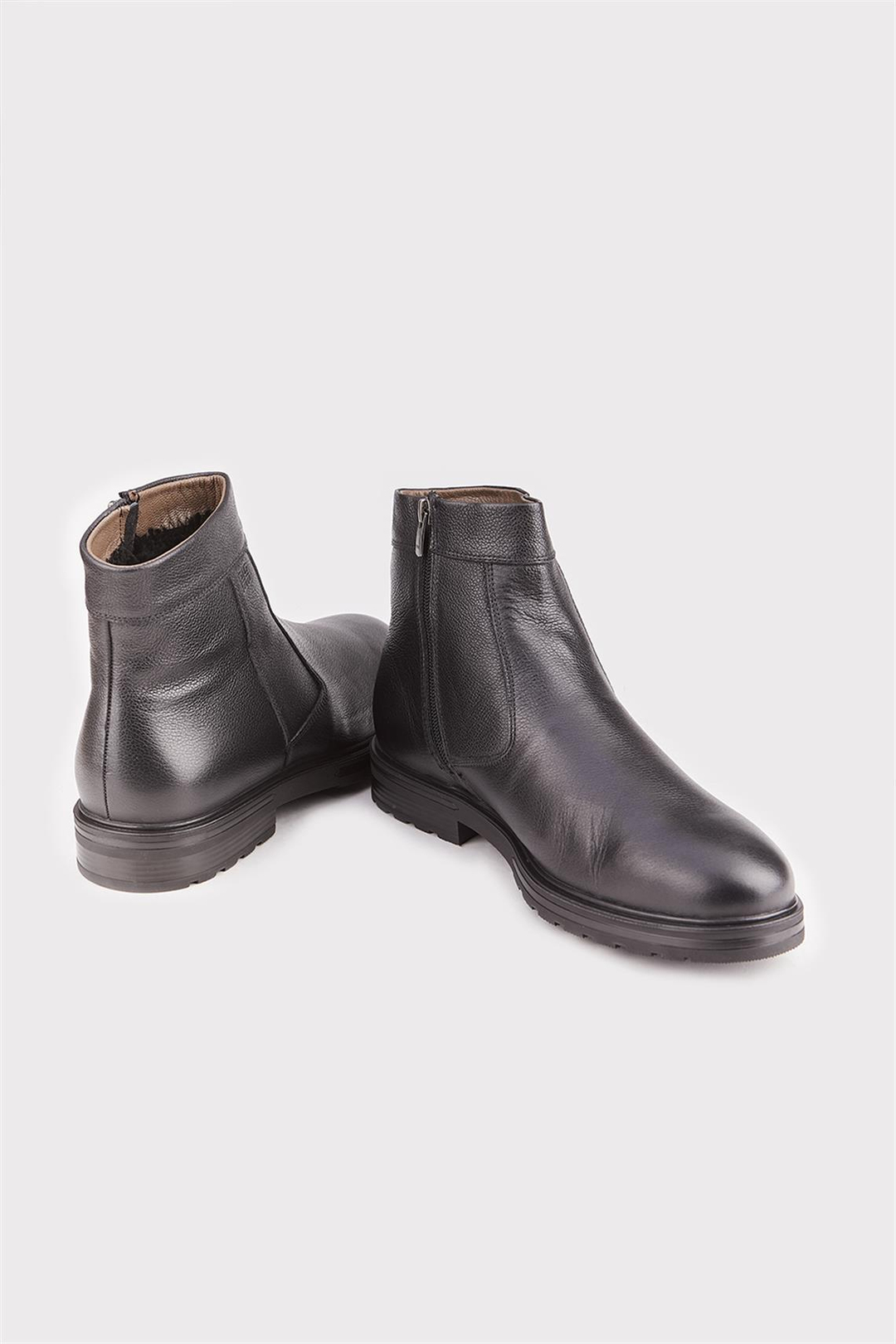 Hakiki Deri Erkek Siyah Kürklü Fermuarlı Günlük Bot