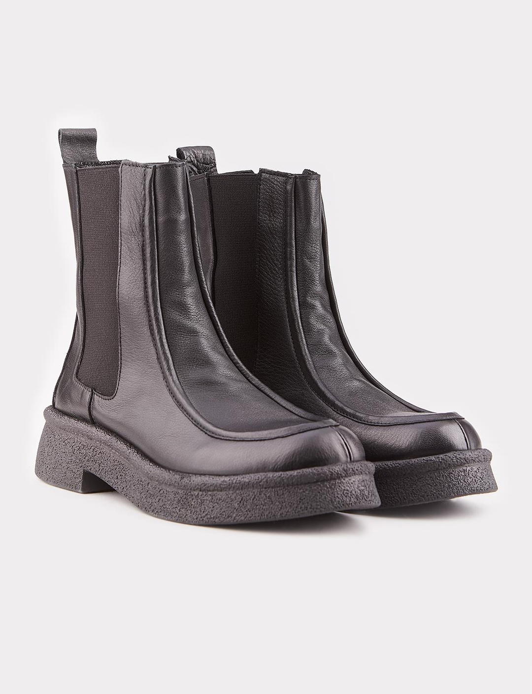 Hakiki Deri Eva Taban Siyah Kadın Günlük Bot