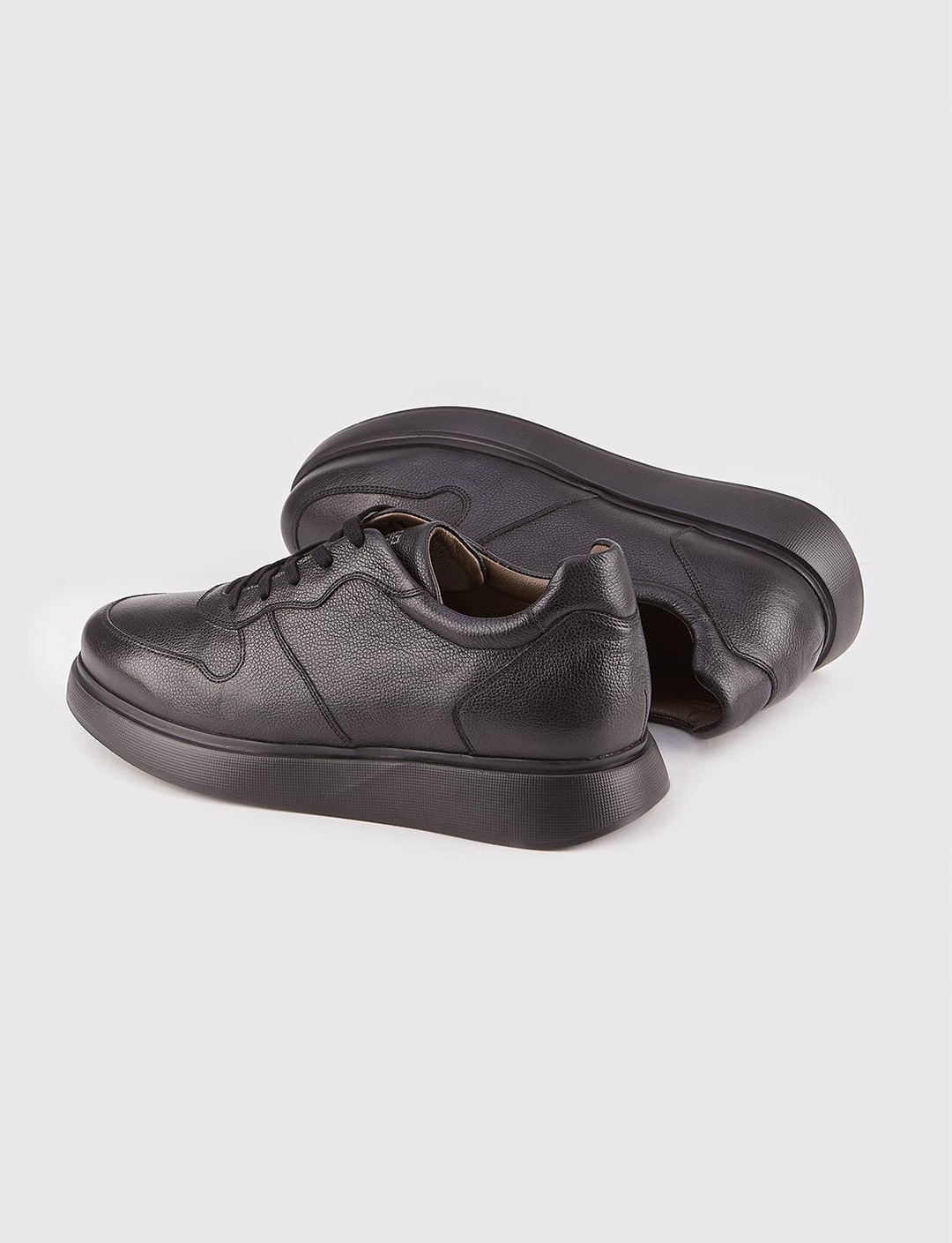 Hakiki Deri Eva Tabanlı Siyah Bağcıklı Erkek Sneaker Spor Ayakkabı