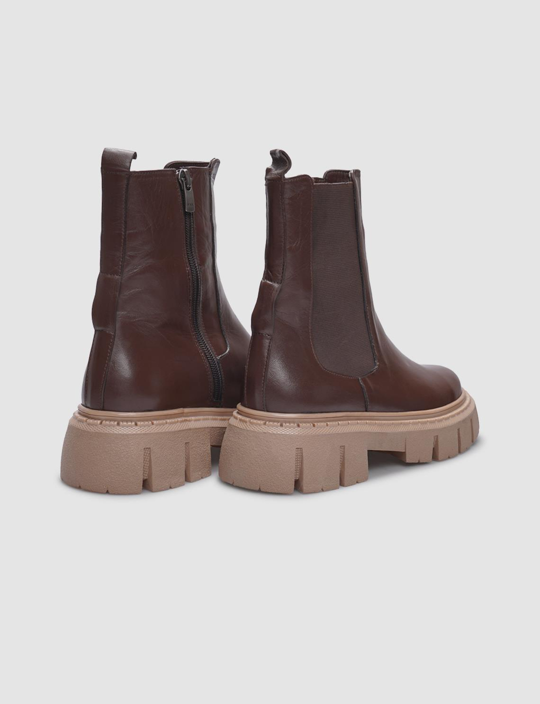 Hakiki Deri Fermuarlı Kahverengi Kadın Günlük Bot