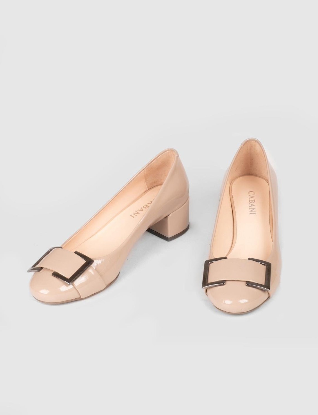 Hakiki Deri Jurdan Taban Bej Kadın Kalın Topuklu Ayakkabı