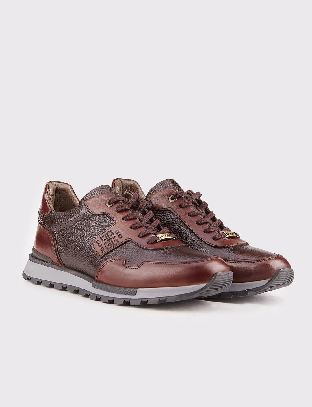 Men Brown Genuine Leather Lace Up Sneakers