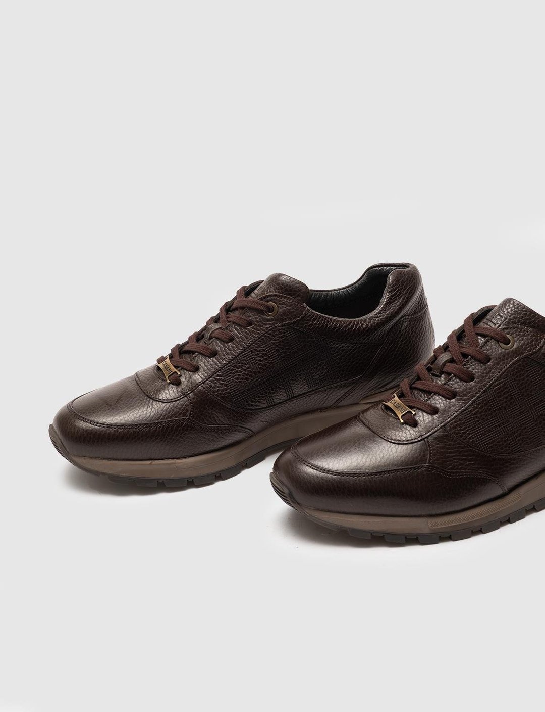 Men Brown Genuine Leather Lace Up Sneakers