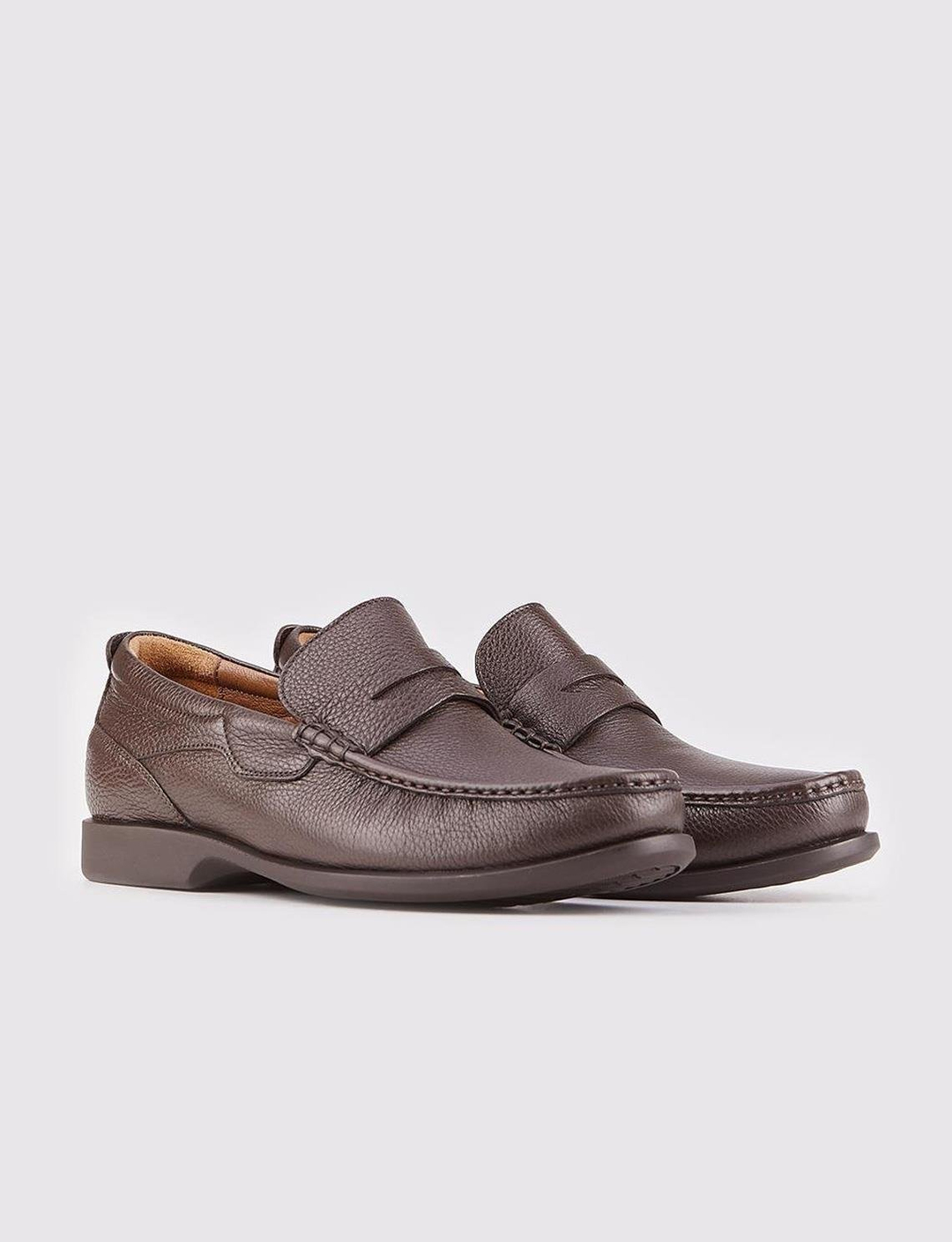 Men Brown Genuine Leather Moc Toe Bit Loafers