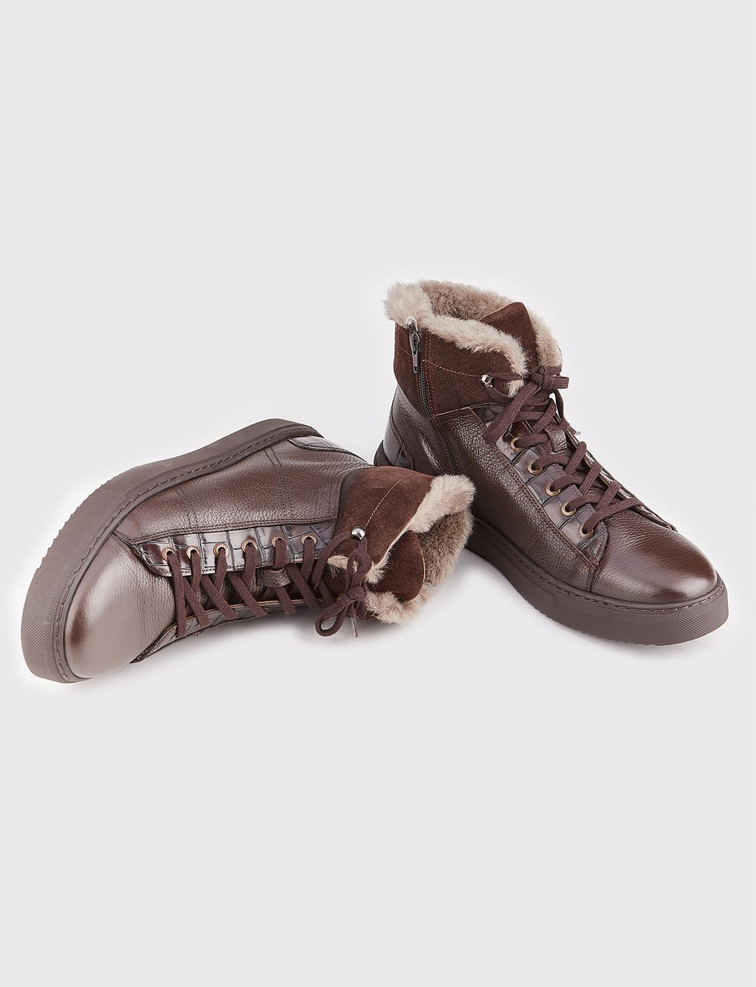 Men Brown Genuine Leather Furry Casual Boots