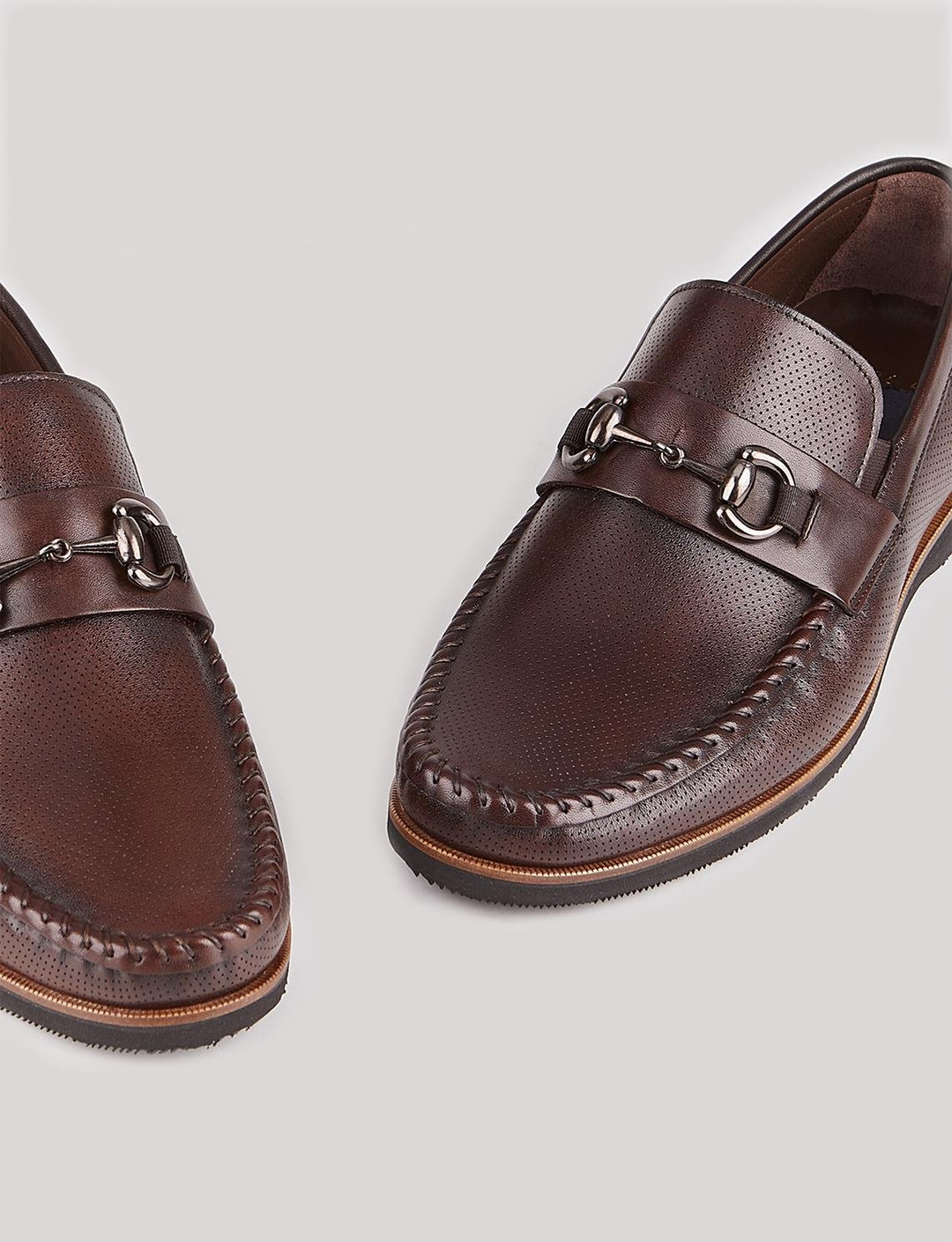 Hakiki Deri Kahverengi Toka Aksesuarlı Erkek Günlük Ayakkabı