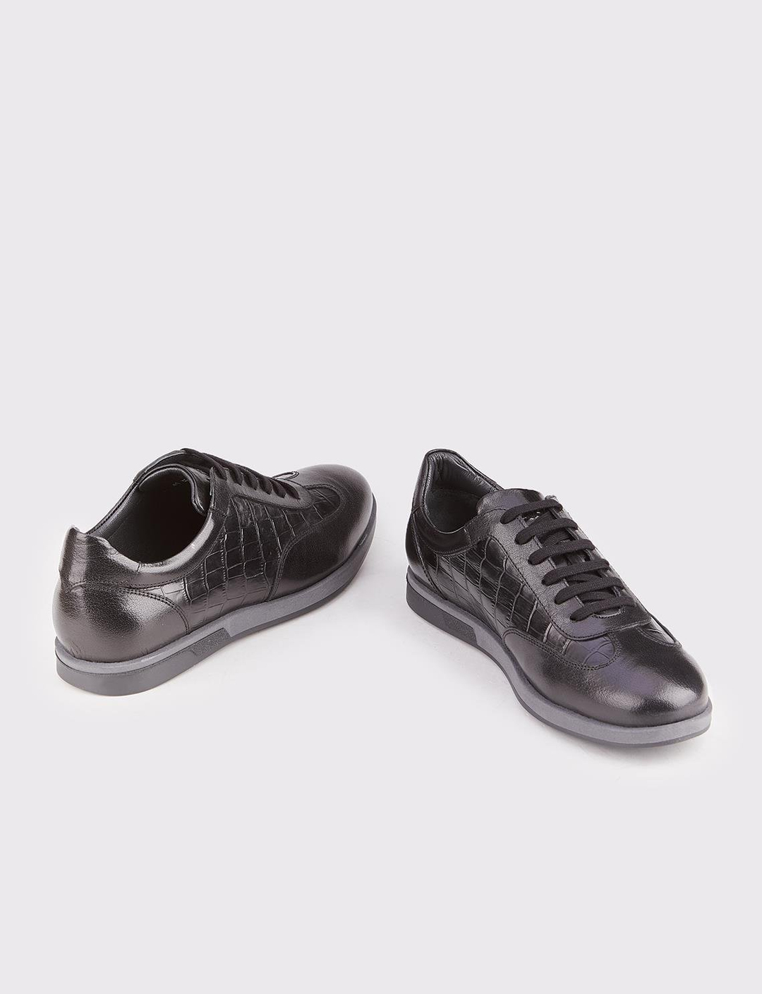 Hakiki Deri Kauçuk Taban Siyah Bağcıklı Erkek Spor Ayakkabı