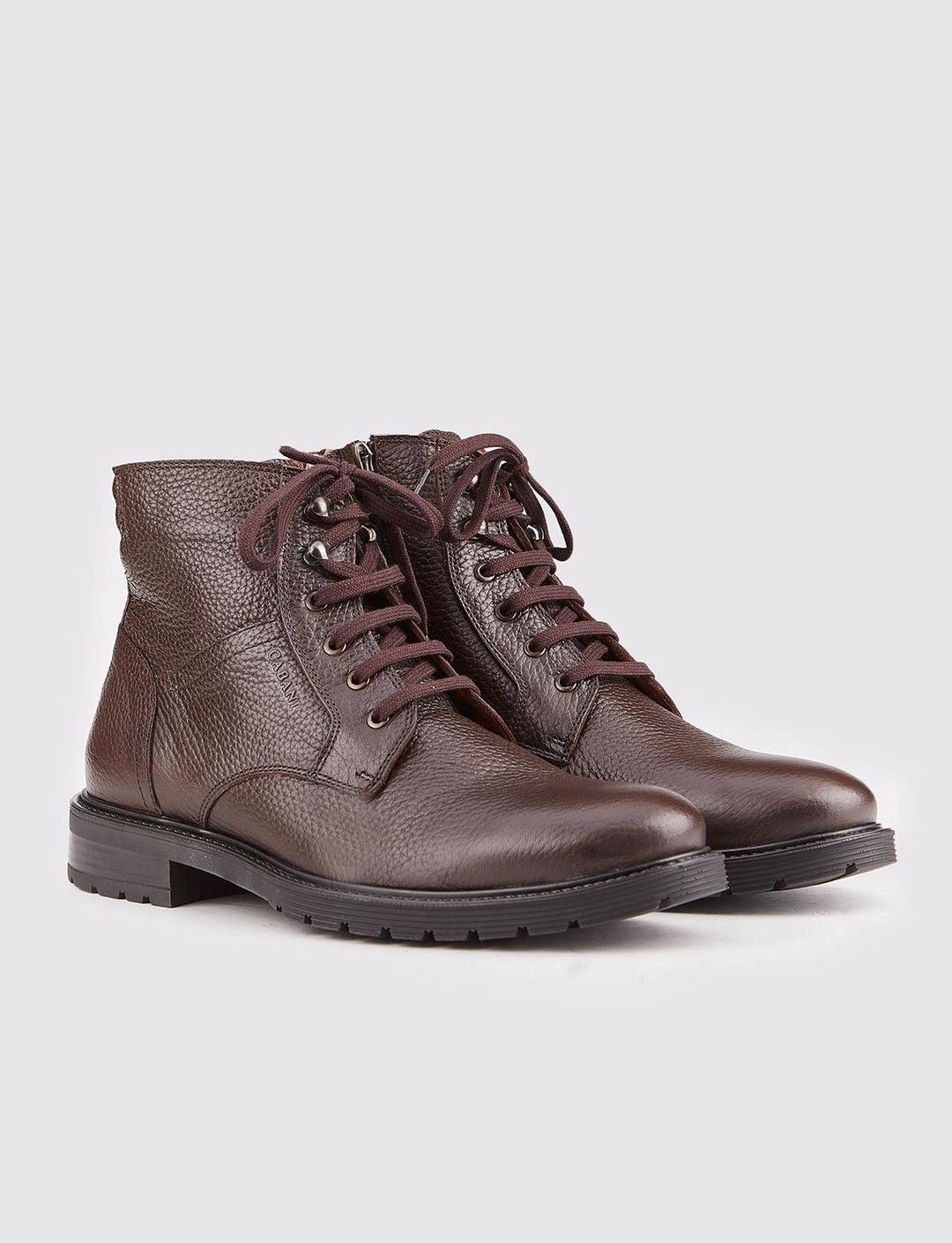 Men Brown Genuine Leather Zip Side Combat Boots