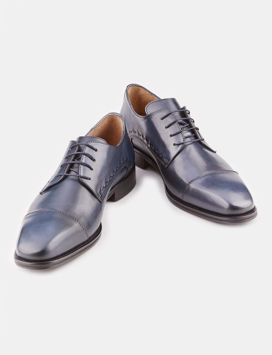 Hakiki Deri Kauçuk Tabanlı Lacivert Bağcıklı Erkek Klasik Ayakkabı