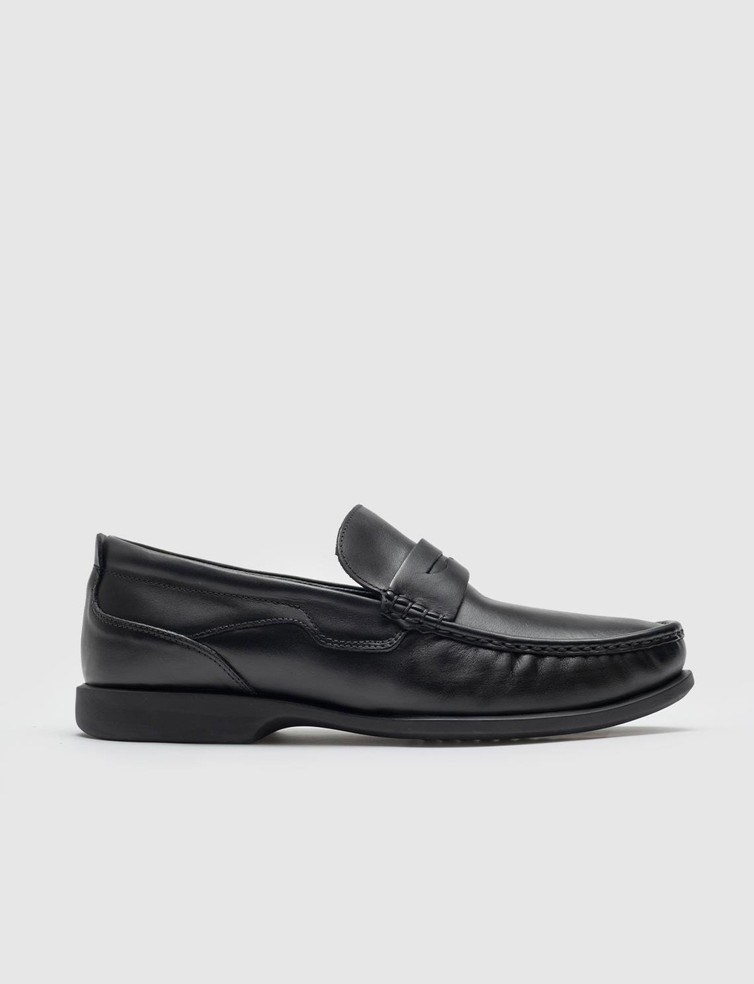 Men Black Genuine Leather Slip-on Furry Lining Penny Loafers