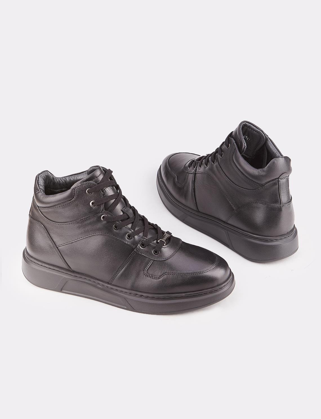 Hakiki Deri Kürklü Siyah Bağcıklı Erkek Günlük Bot