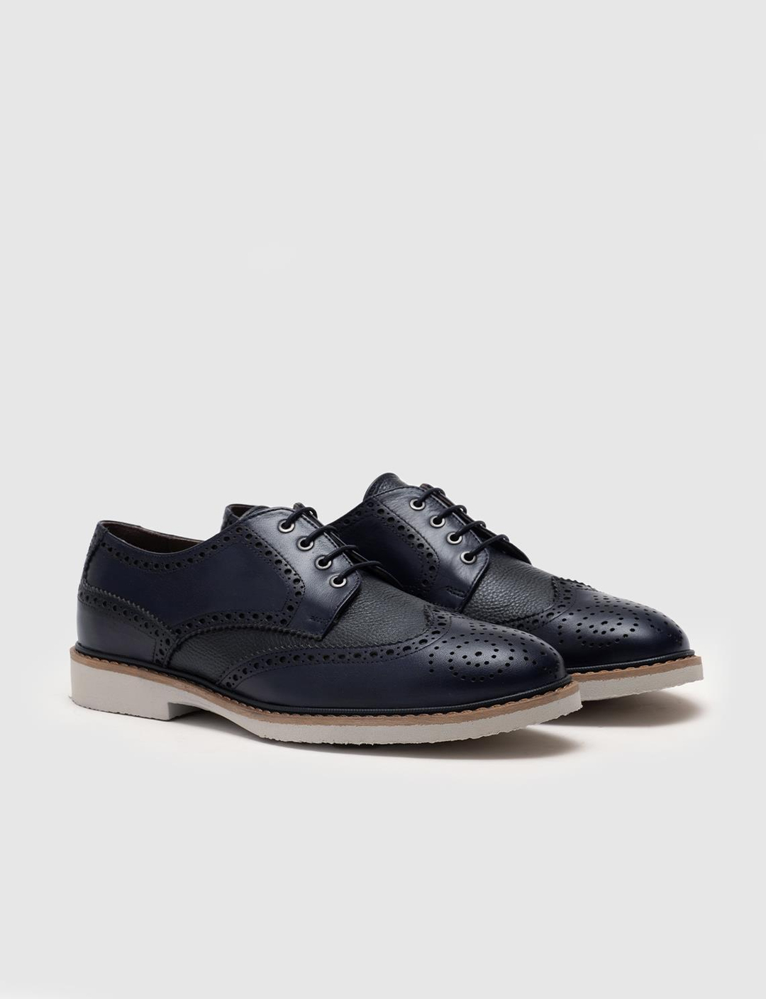 Men Navy Blue Genuine Leather Brouge Shoes