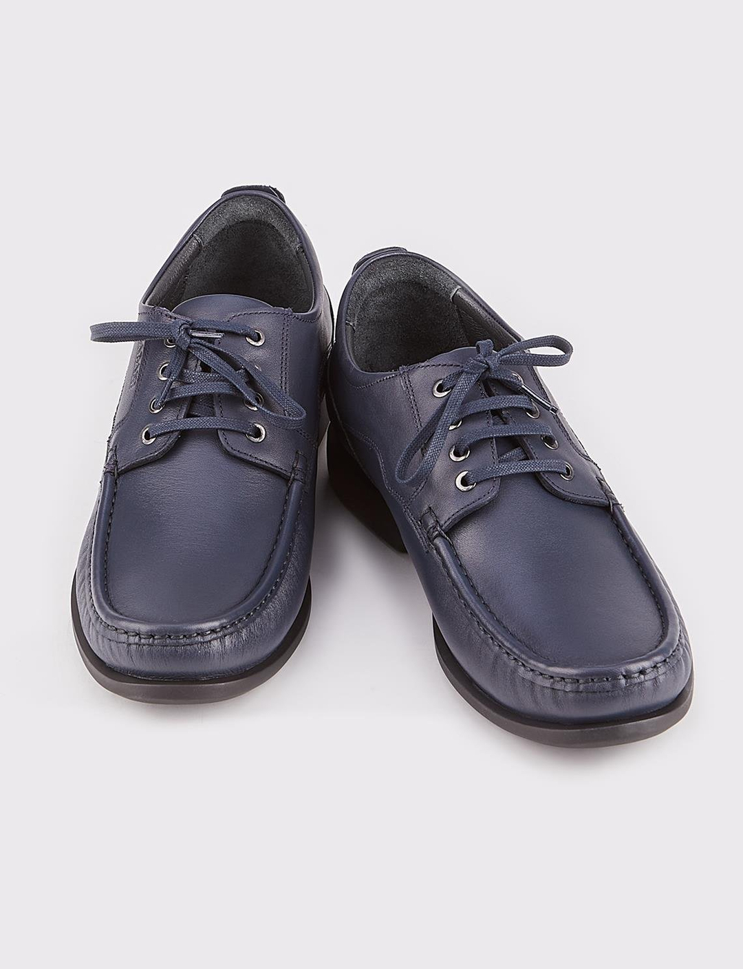 Men Navy Blue Genuine Leather Lace Up Casual Shoes