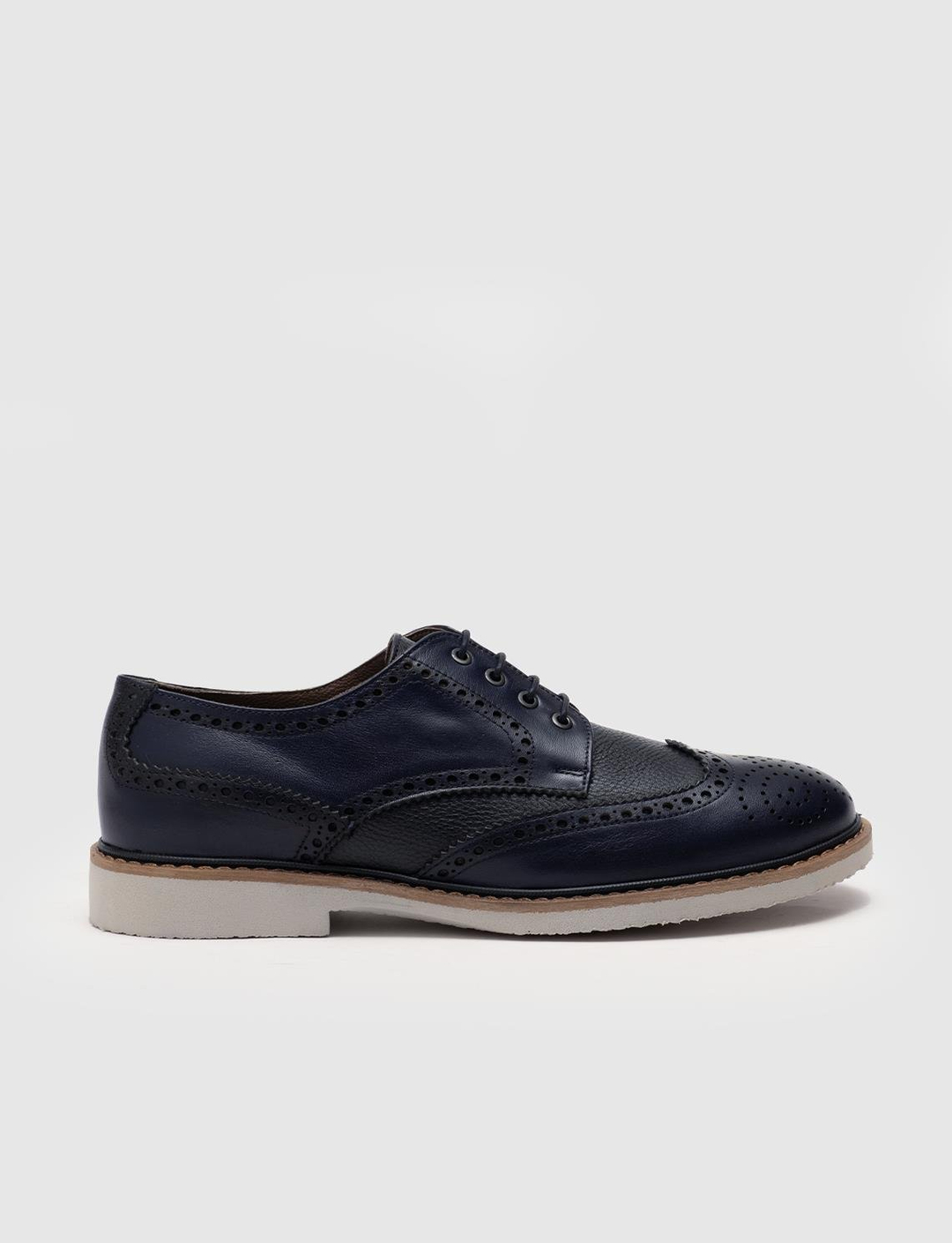 Men Navy Blue Genuine Leather Brouge Shoes