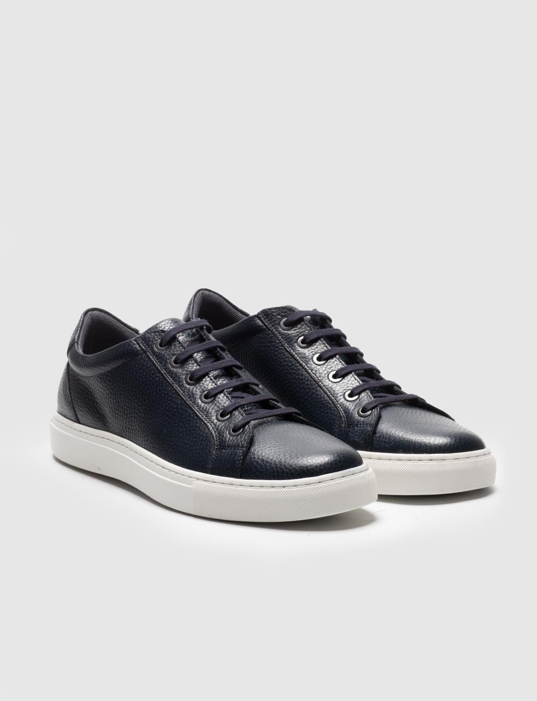 Hakiki Deri Lacivert Bağcıklı Erkek Sneaker Ayakkabı