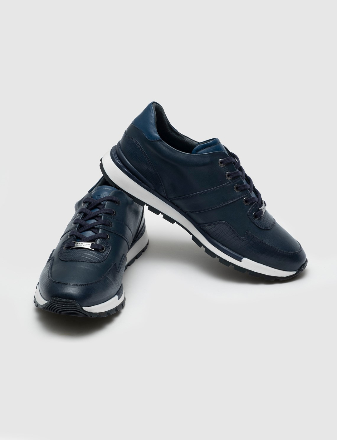 Men Navy Blue Genuine Leather Lace Up Sneakers