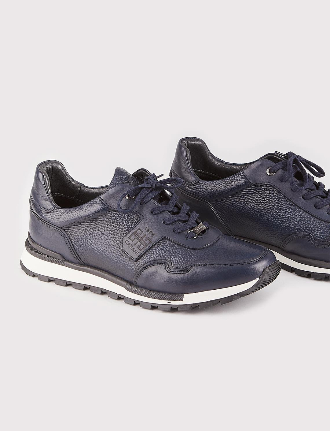 Hakiki Deri Lacivert Bağcıklı Erkek Spor Sneaker Ayakkabı