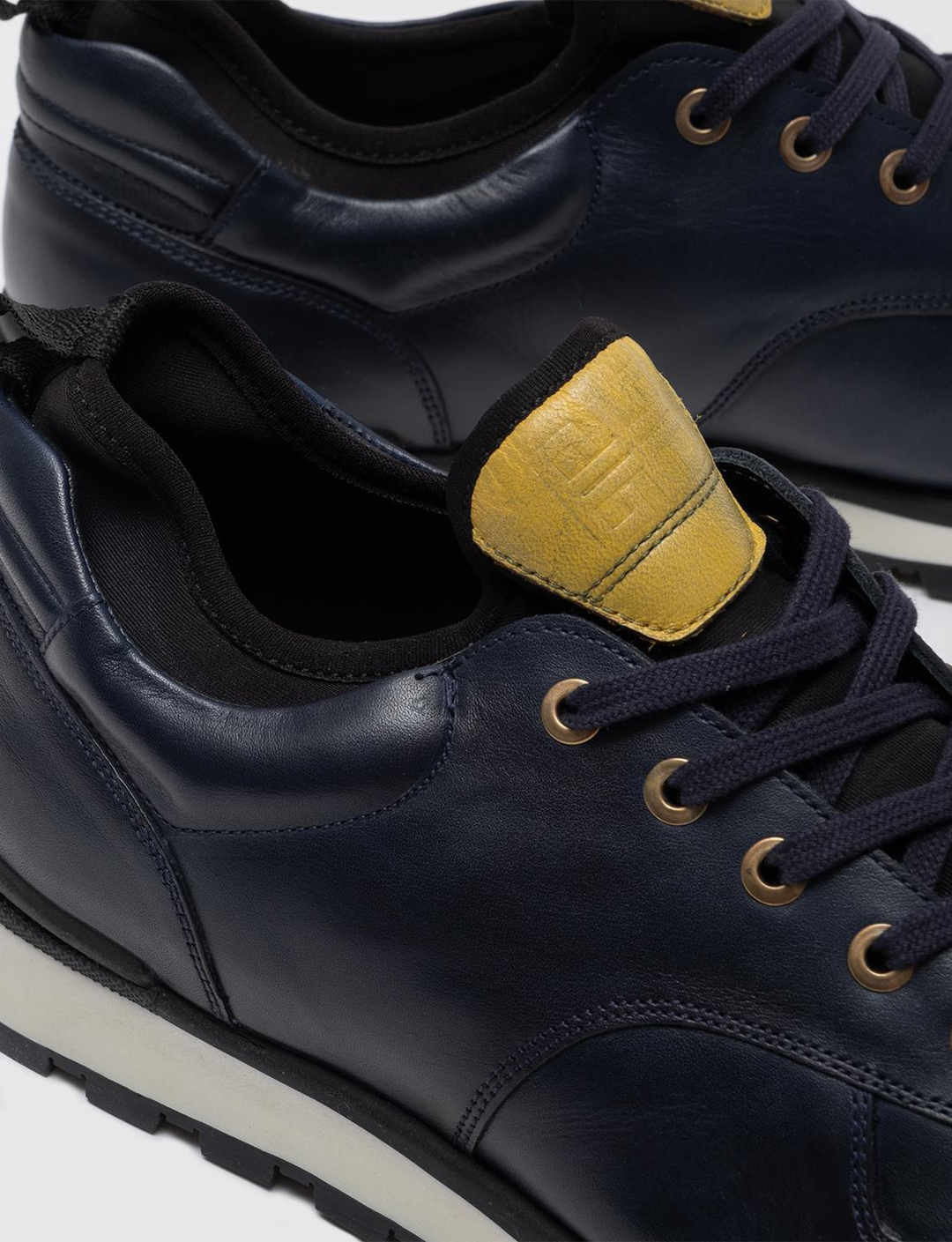 Men Navy Blue Genuine Leather Lace Up Sneakers