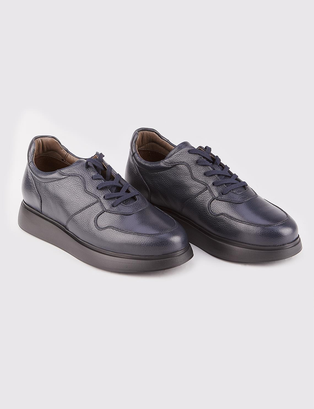 Hakiki Deri Lacivert Bağcıklı Sneaker Erkek Spor Ayakkabı