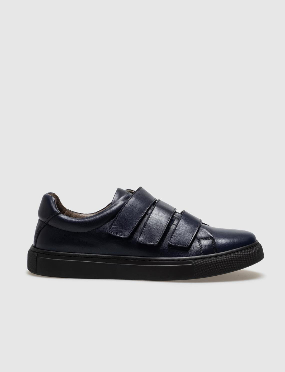 Men Navy Blue Genuine Leather Hook and Loop Sneakers