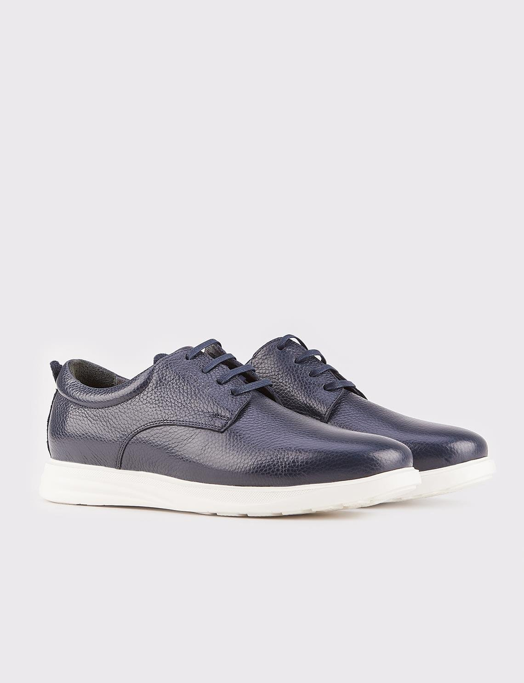 Hakiki Deri Lacivert Ekstra Hafif Taban Bağcıklı Erkek Günlük Ayakkabı