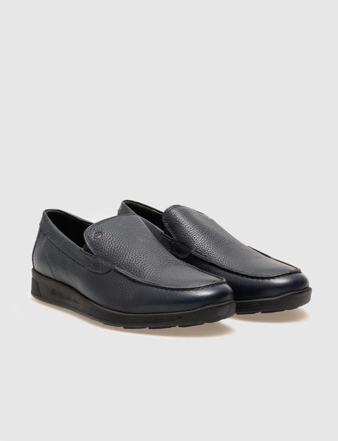 Men Navy Blue Genuine Leather Slip On Casual Shoes