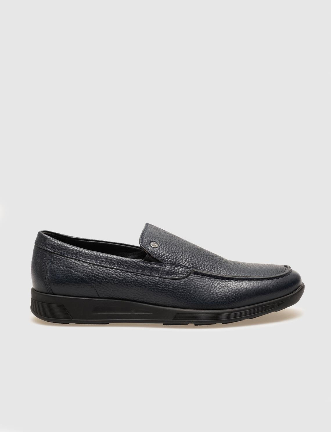Men Navy Blue Genuine Leather Slip On Casual Shoes