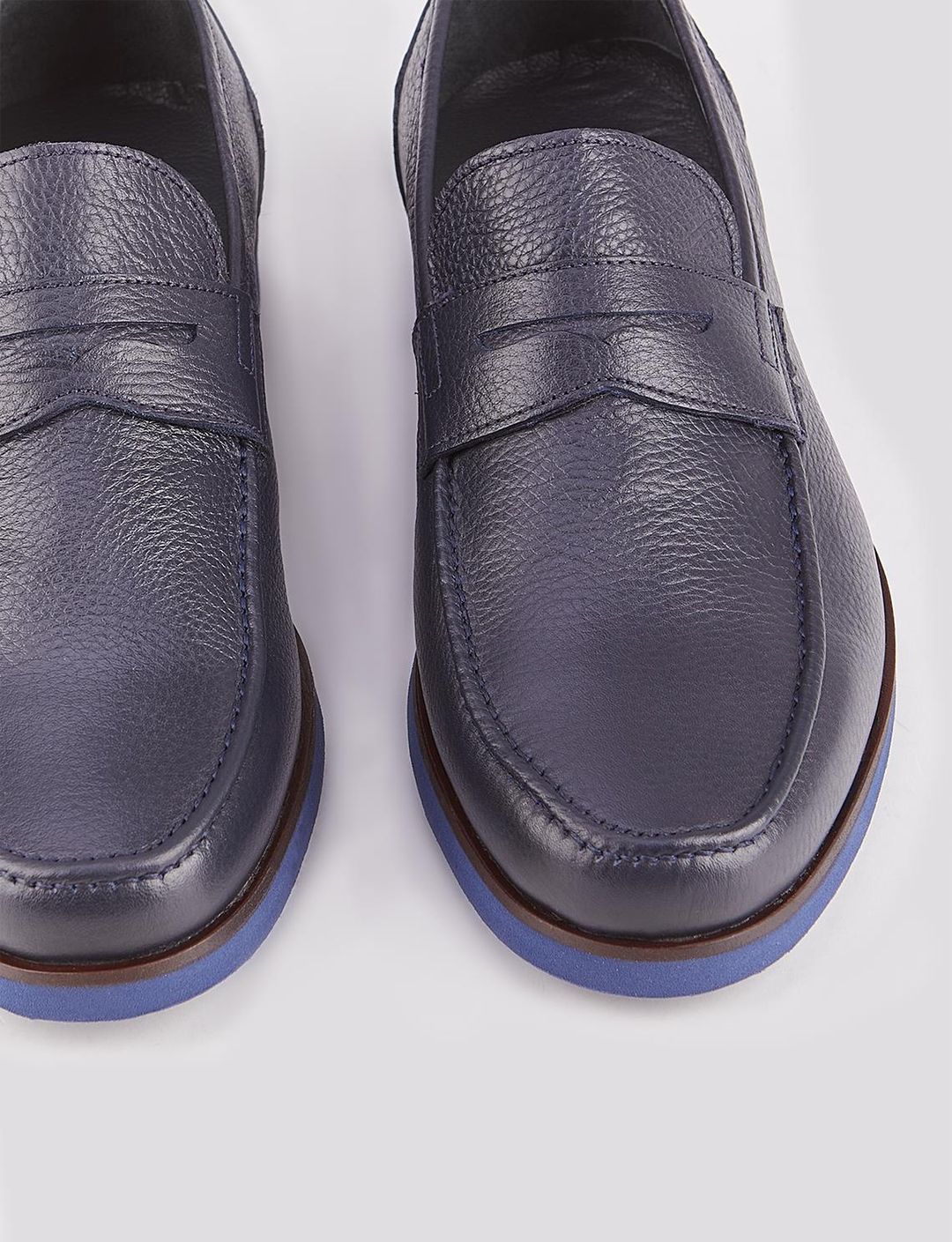 Hakiki Deri Lacivert Erkek Kemer Detaylı Günlük Ayakkabı