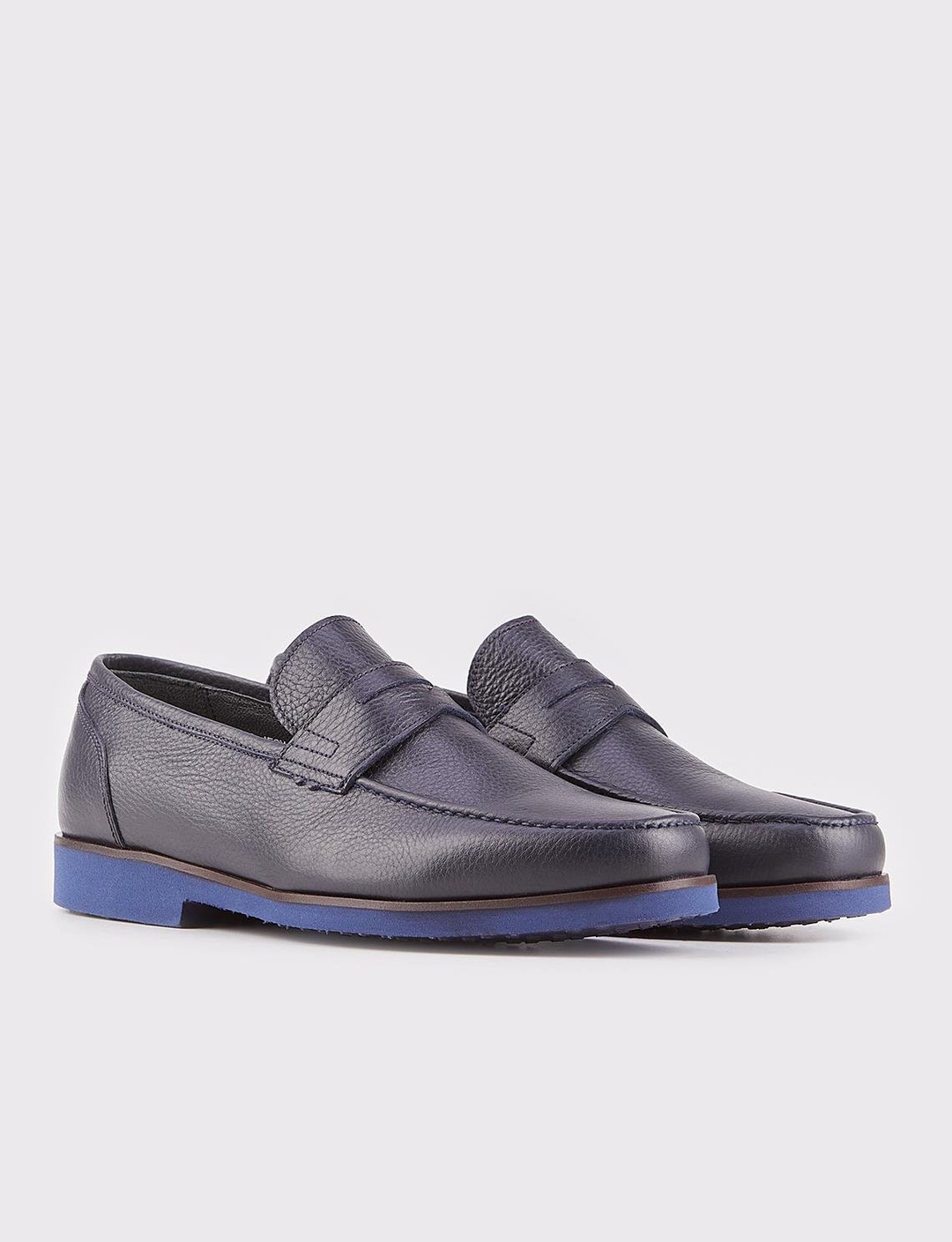 Hakiki Deri Lacivert Erkek Kemer Detaylı Günlük Ayakkabı