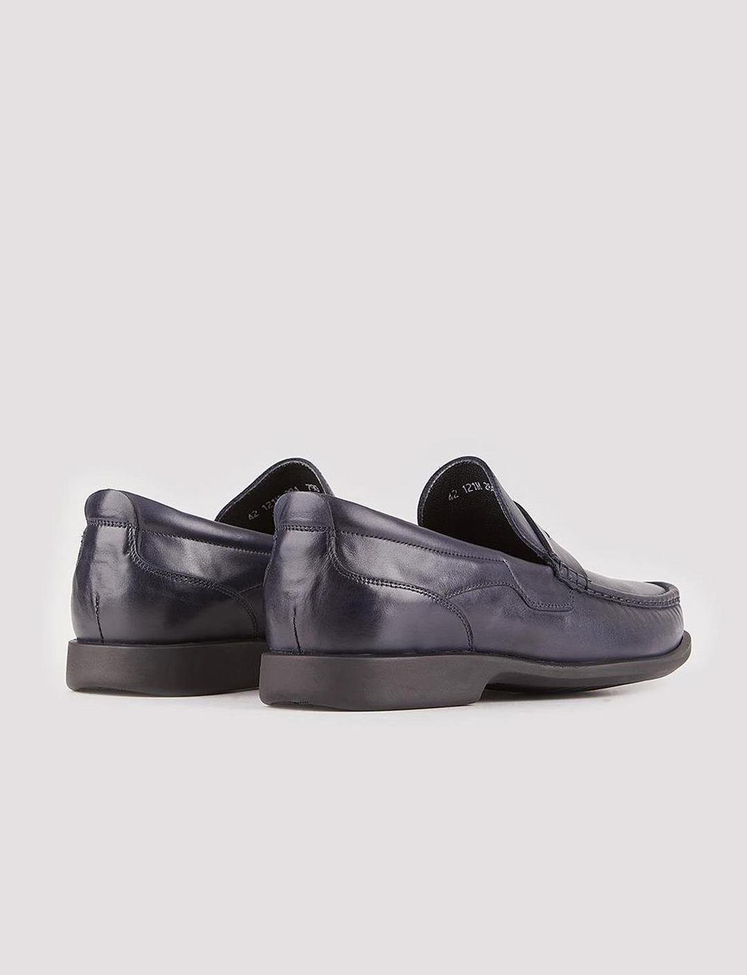 Men Navy Blue Genuine Leather Slip On Penny Loafers