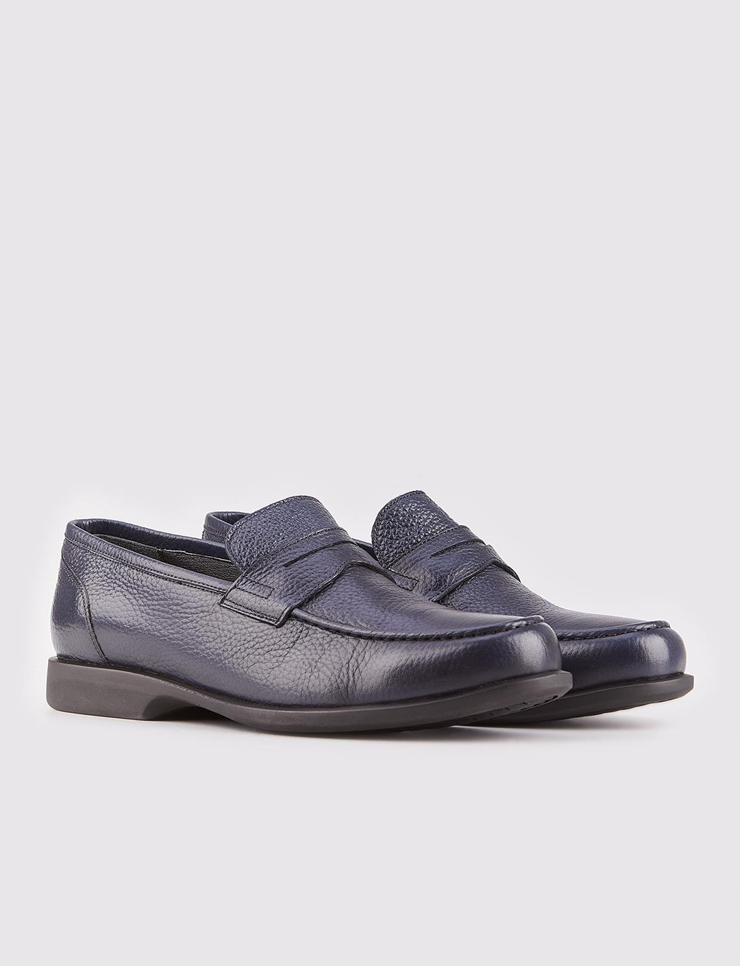 Hakiki Deri Lacivert Kemer Detaylı Erkek Günlük Ayakkabı