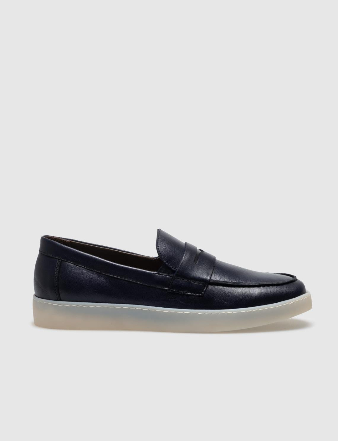 Men Navy Blue Genuine Leather Casual Slip On Shoes