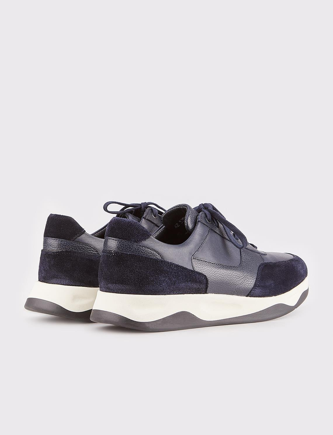 Hakiki Deri Lacivert Kürklü Bağcıklı Erkek Spor Ayakkabı