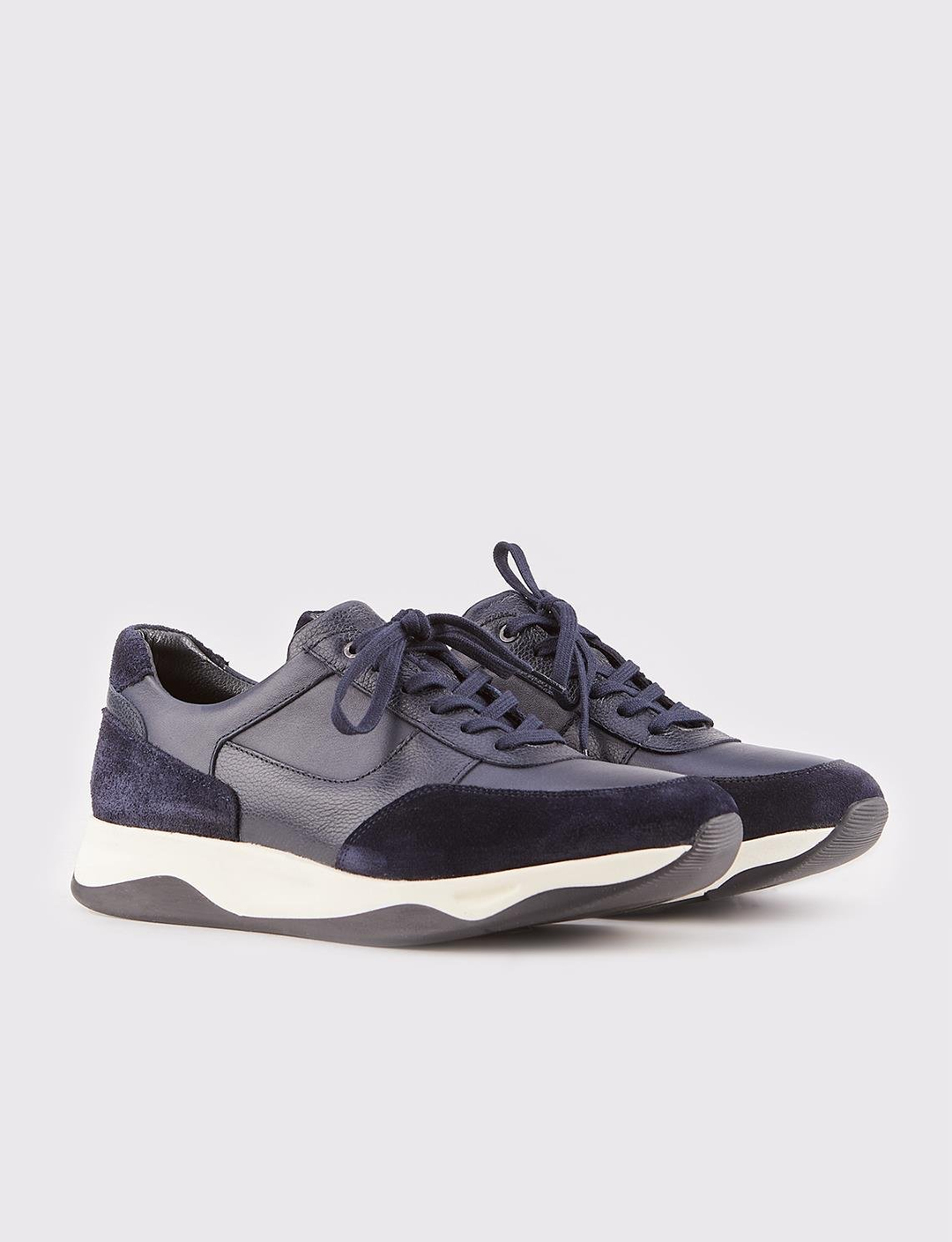 Hakiki Deri Lacivert Kürklü Bağcıklı Erkek Spor Ayakkabı