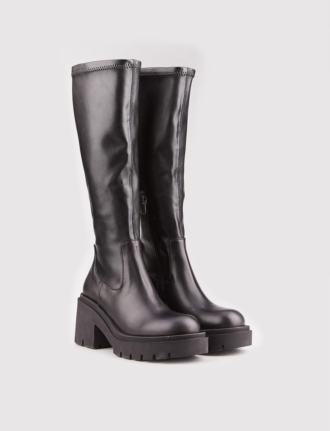 Hakiki Deri Light Tpu Taban Siyah Fermuarlı Kadın Topuklu Çizme