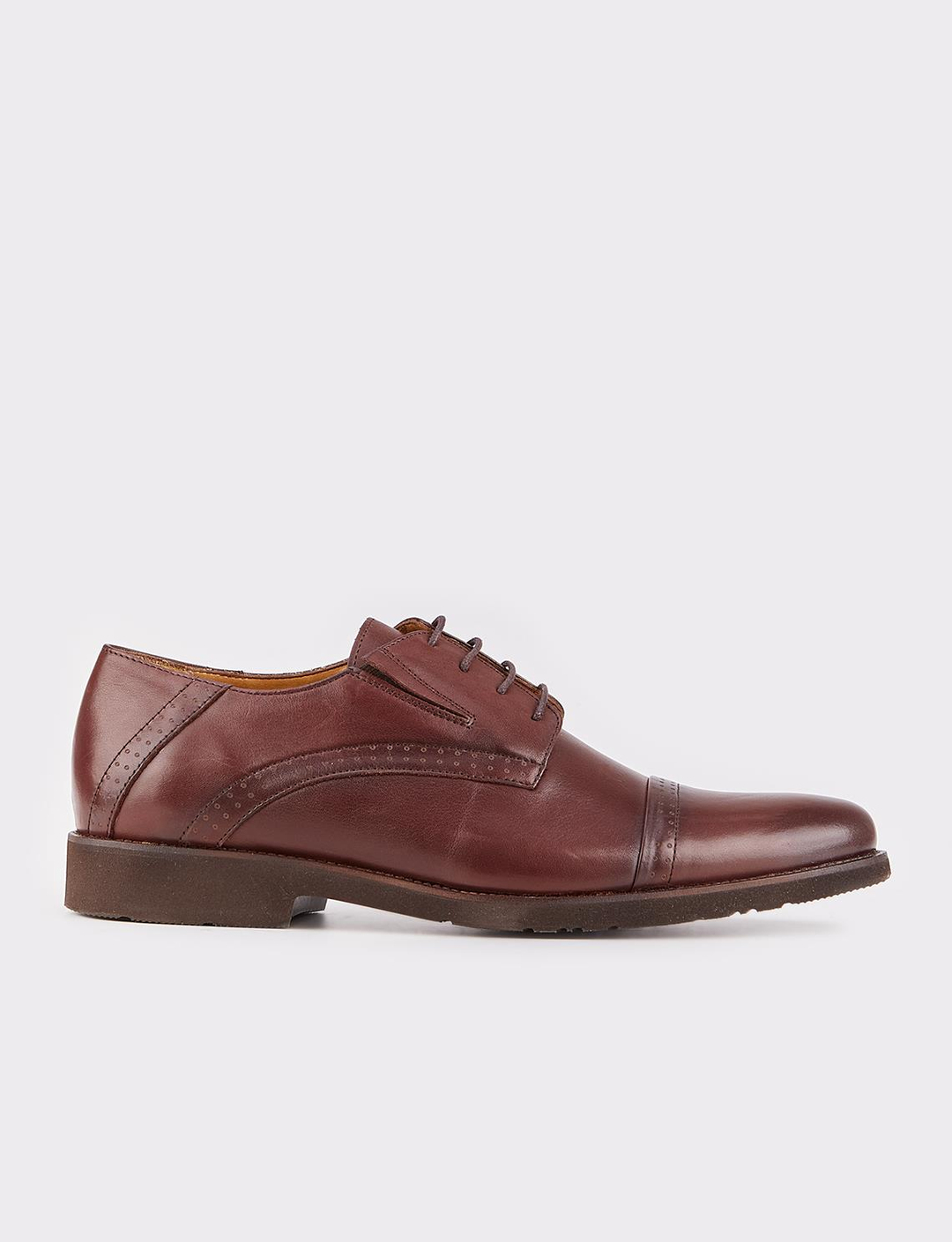 Men Brown Genuine Leather Cap Toe Derby Shoes