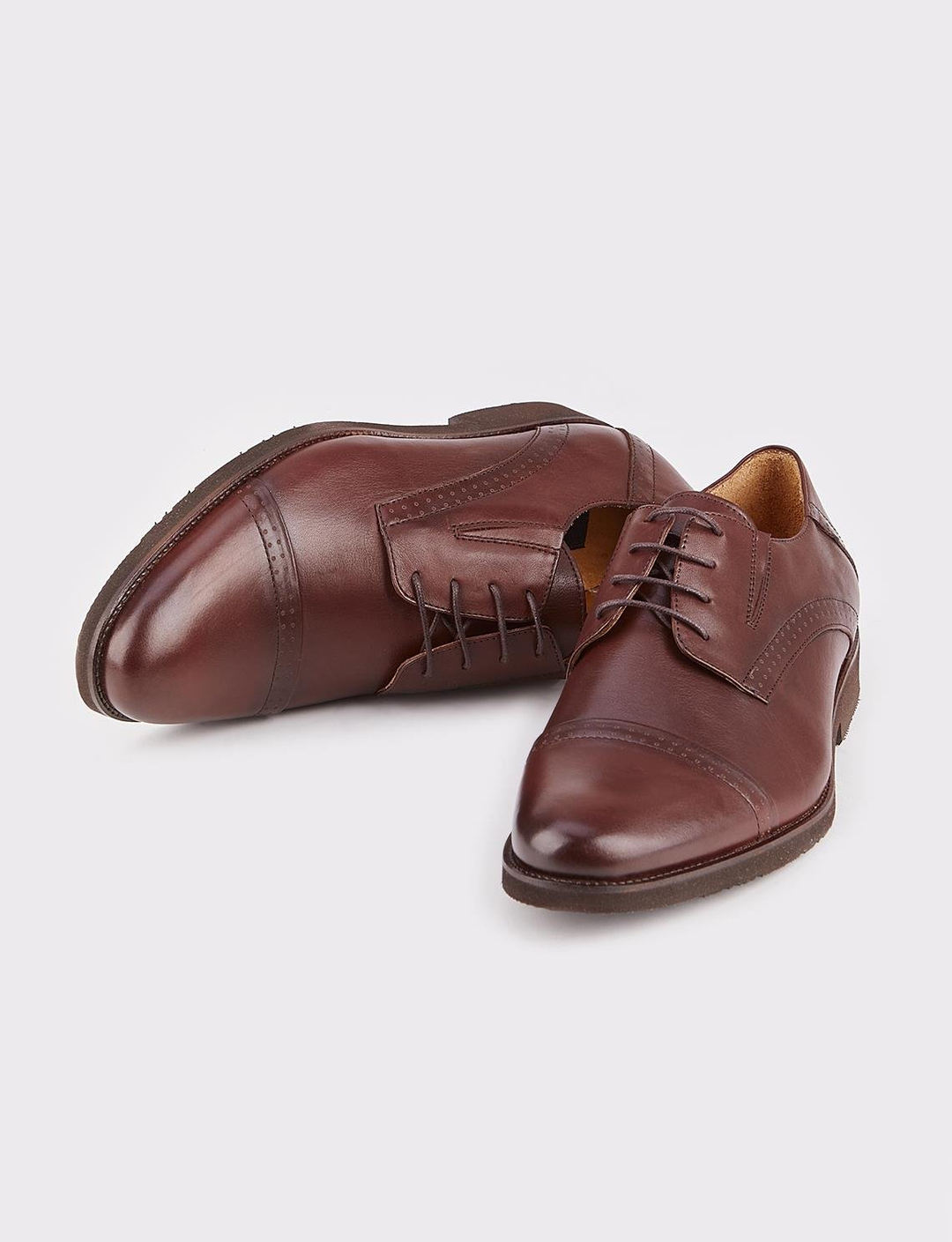 Men Brown Genuine Leather Cap Toe Derby Shoes
