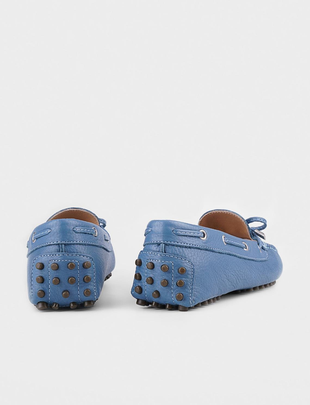 Hakiki Deri Mavi Kadın Loafer Ayakkabı