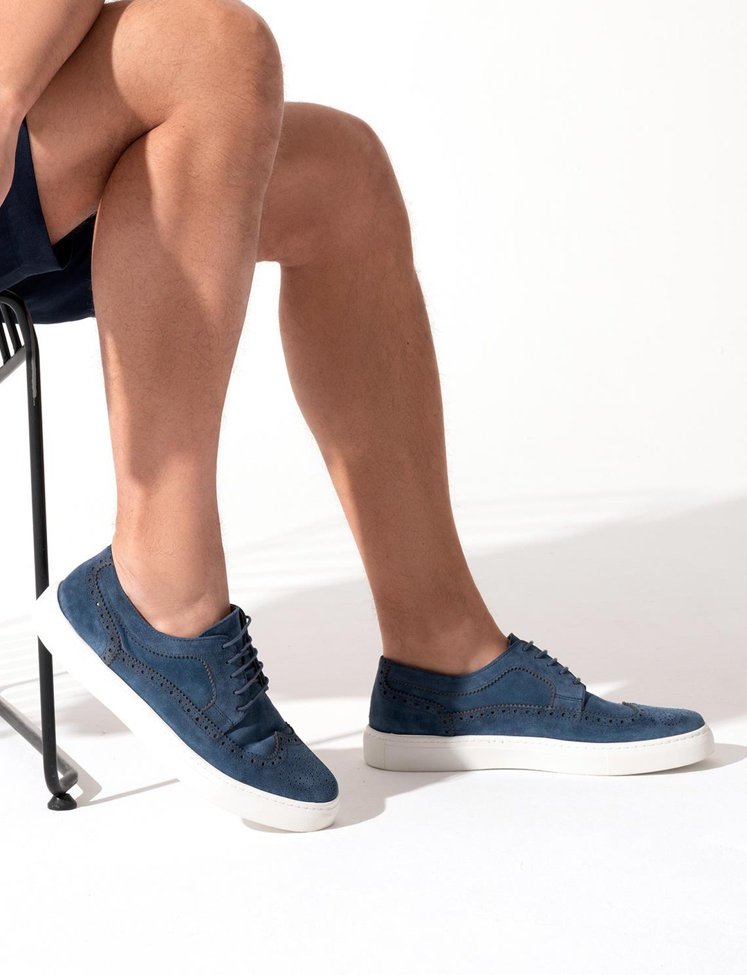 Hakiki Deri Mavi Süet Bağcıklı Erkek Spor Ayakkabı
