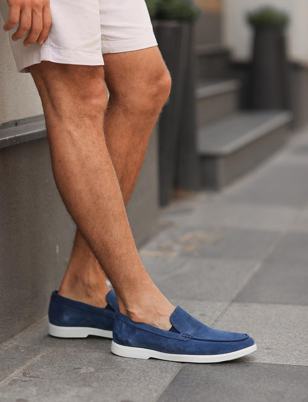 Hakiki Deri Mavi Süet Erkek Günlük Ayakkabı