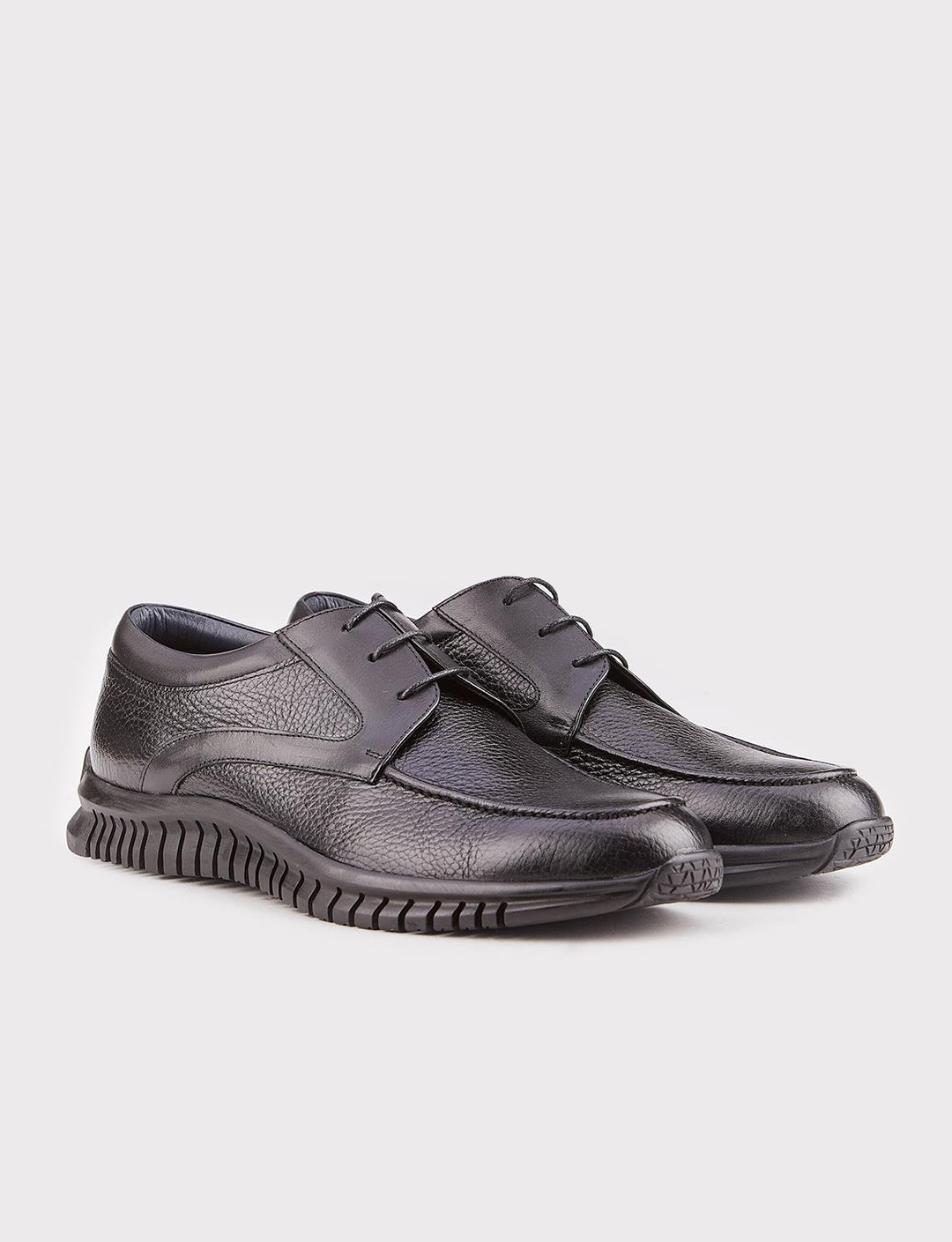 Hakiki Deri Poliuretan Taban Siyah Bağcıklı Erkek Günlük Ayakkabı