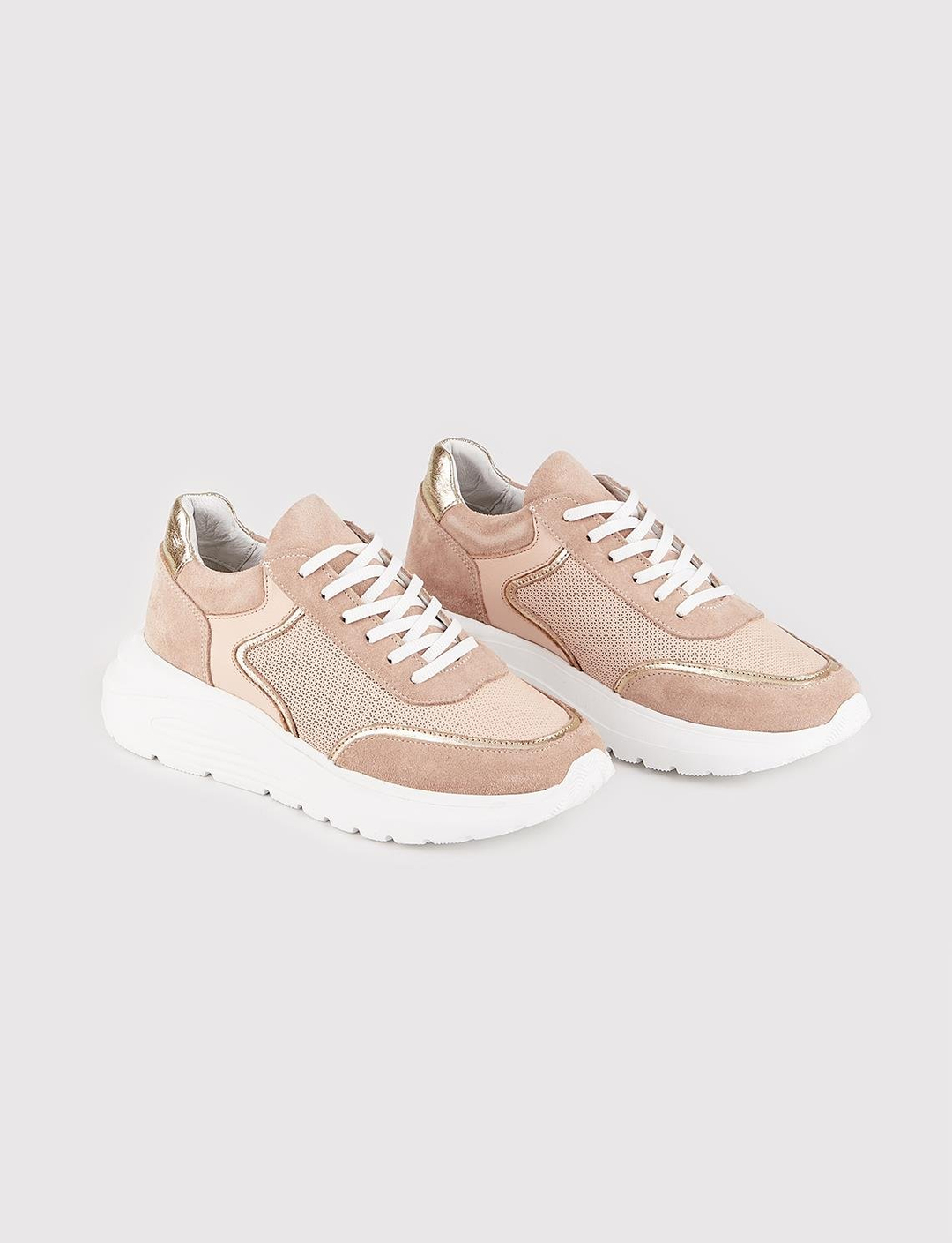 Hakiki Deri Pudra Bağcıklı Kadın Spor Ayakkabı