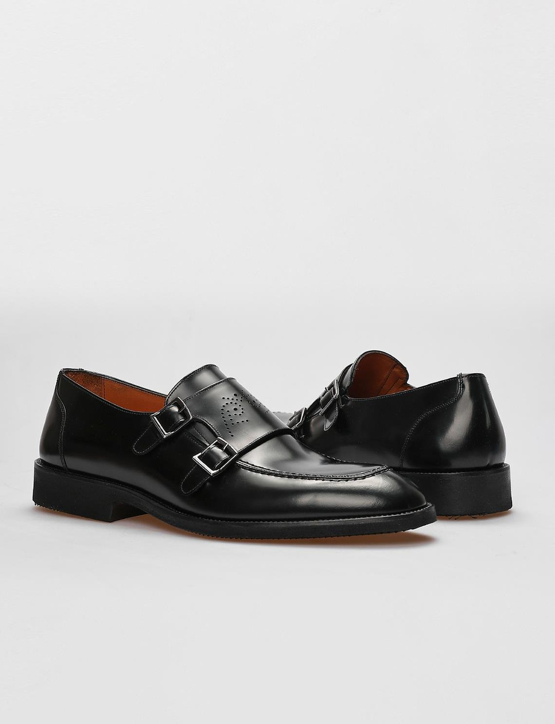 Hakiki Deri Siyah Açma Çift Tokalı Erkek Klasik Ayakkabı