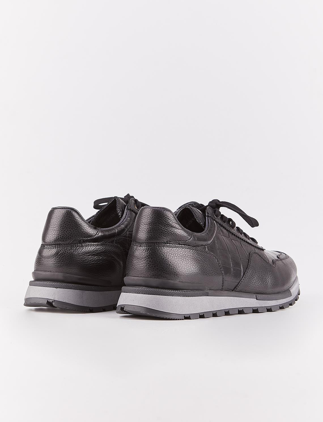 Hakiki Deri Siyah Bağcıklı Desenli Erkek Spor Ayakkabı