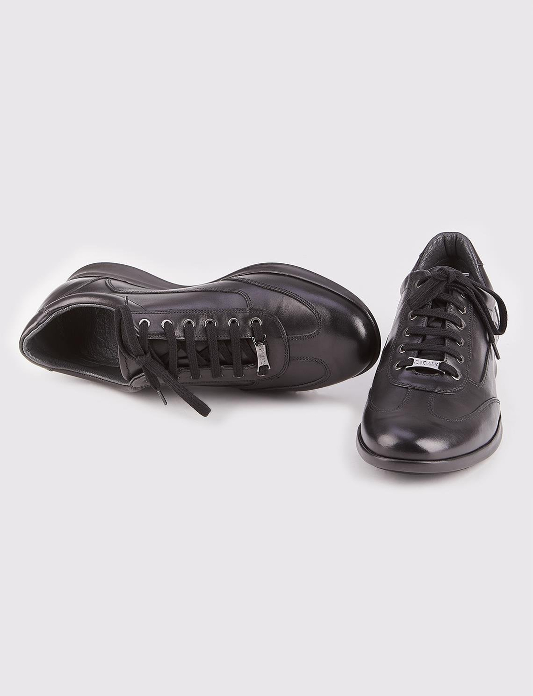 Men Black Genuine Leather Lace Up Front Sneakers
