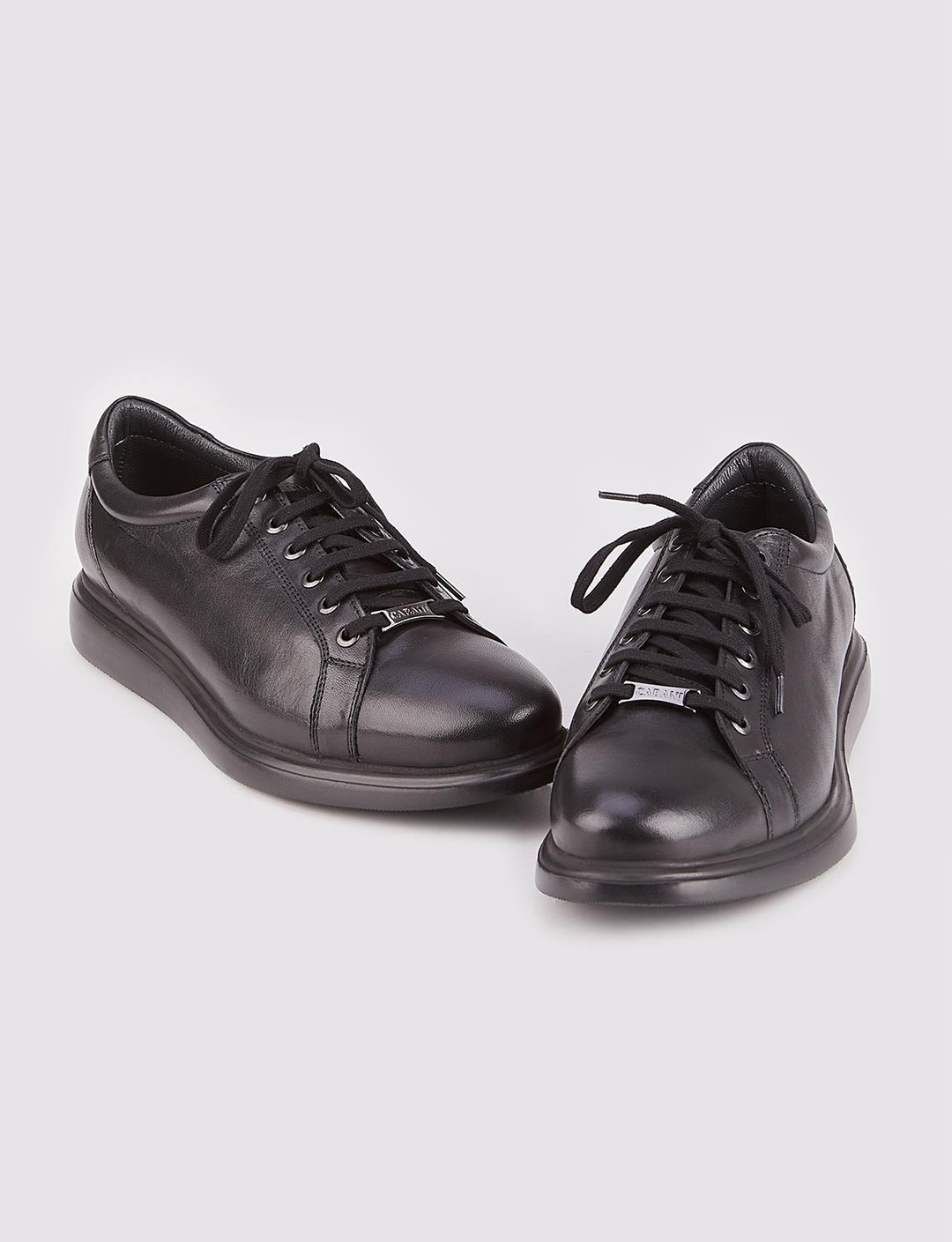 Men Black Genuine Leather Lace Up Casual Shoes