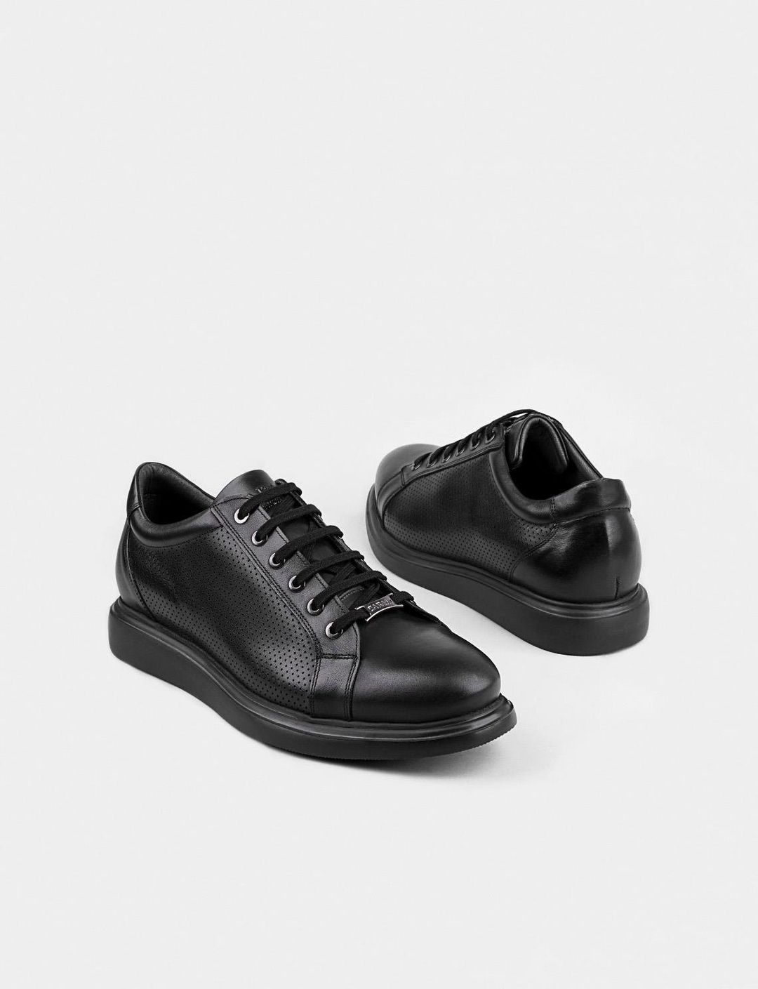 Men Black Genuine Leather Lace Up Casual Shoes