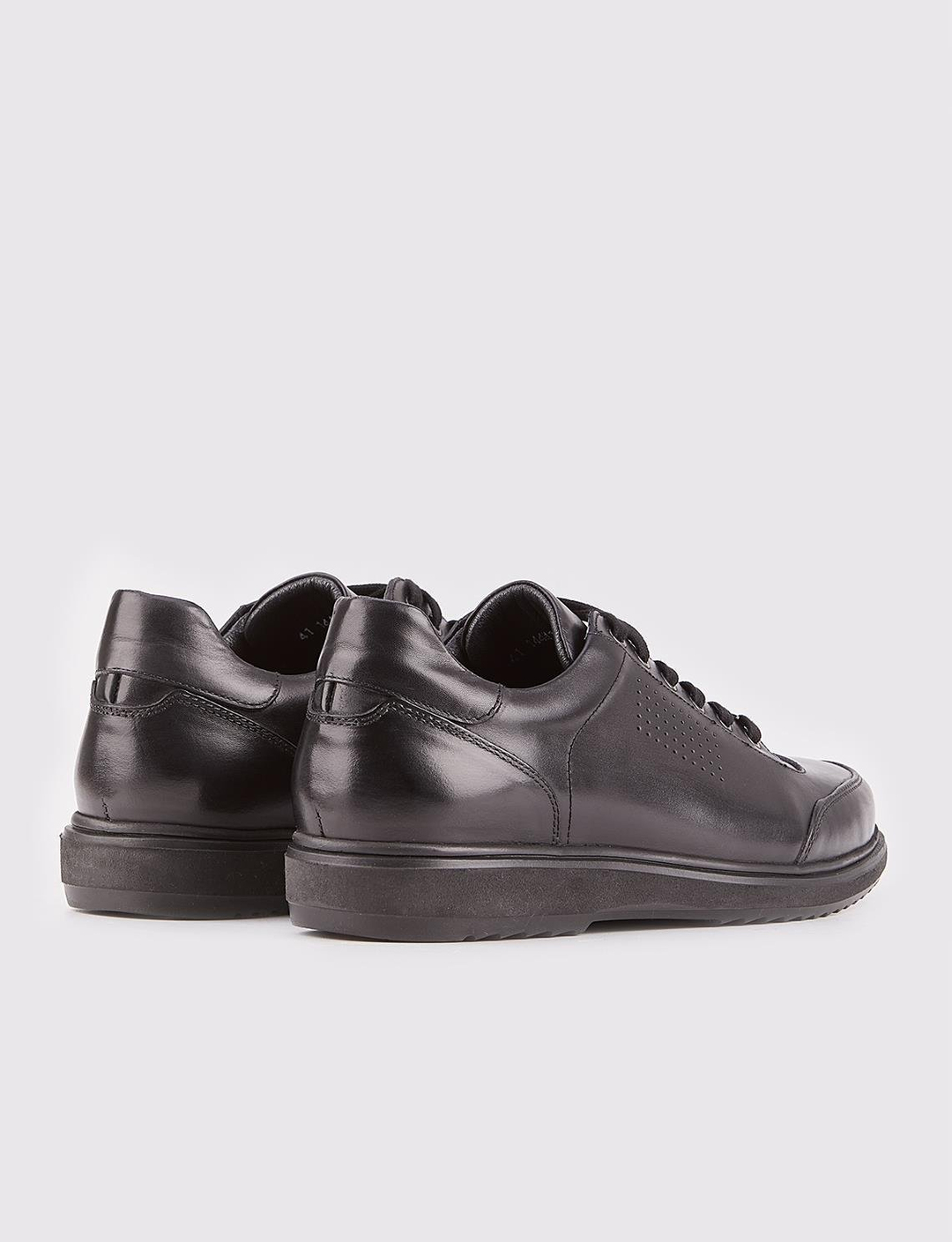 Men Black Genuine Leather Lace Up Casual Shoes